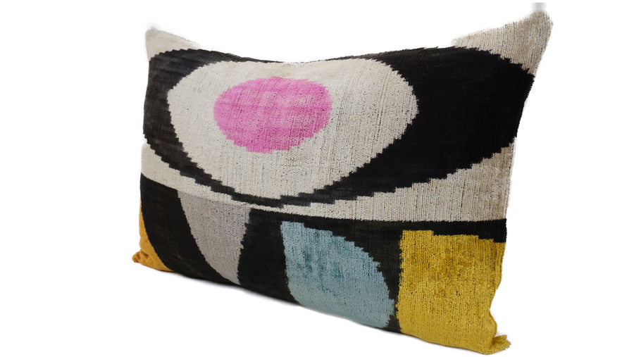 Ikat Silk Velvet Pillow-Turkish Handmade Pillow