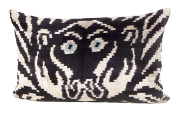 Ebony Black - Ikat Silk Velvet Pillow