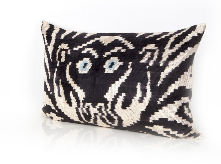 Ebony Black - Ikat Silk Velvet Pillow