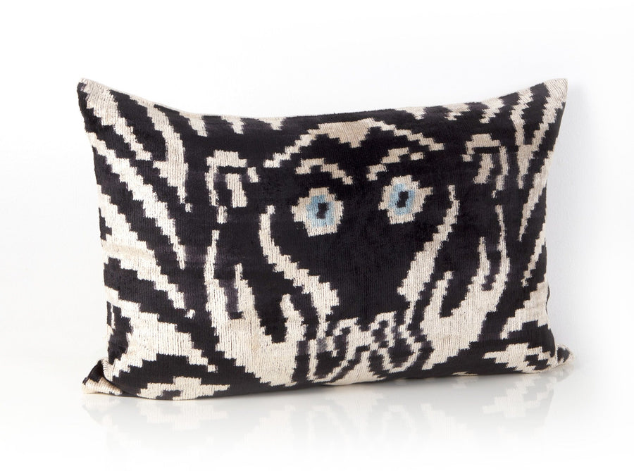 Ebony Black - Ikat Silk Velvet Pillow